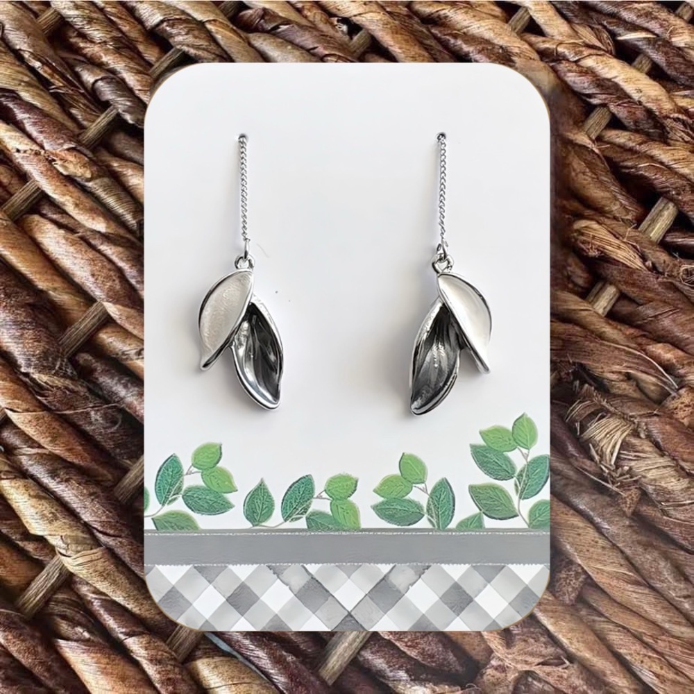 New Silver-Tone Leaf Threader Earrings (Version 18)